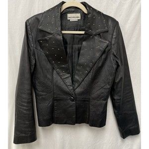 David Benjamin Leather Jacket Womens Size 8 Brass Studs Vintage NICE